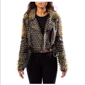 LUCIFER STUDDED CROP LEATHER JACKET